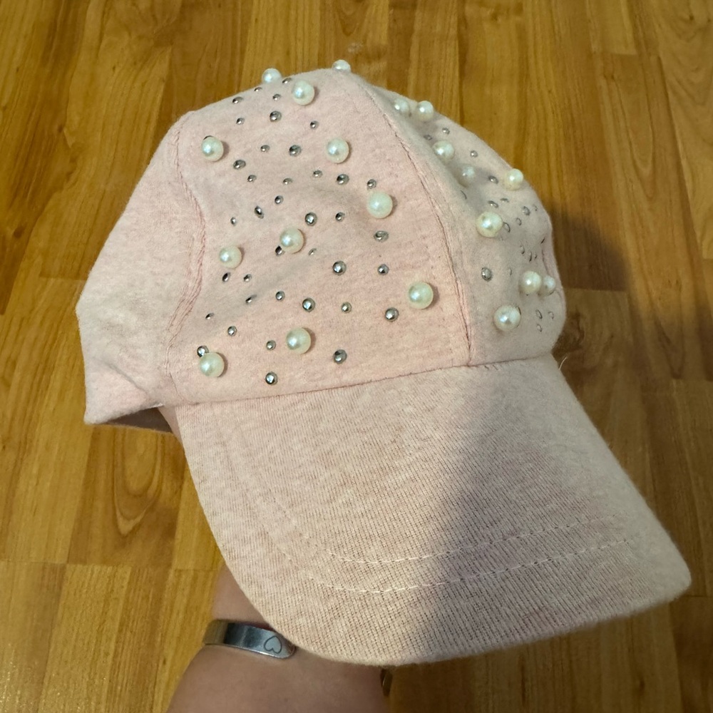 Urban Outfitters Pale Pink Pearl & Rhinestone Baseball Cap